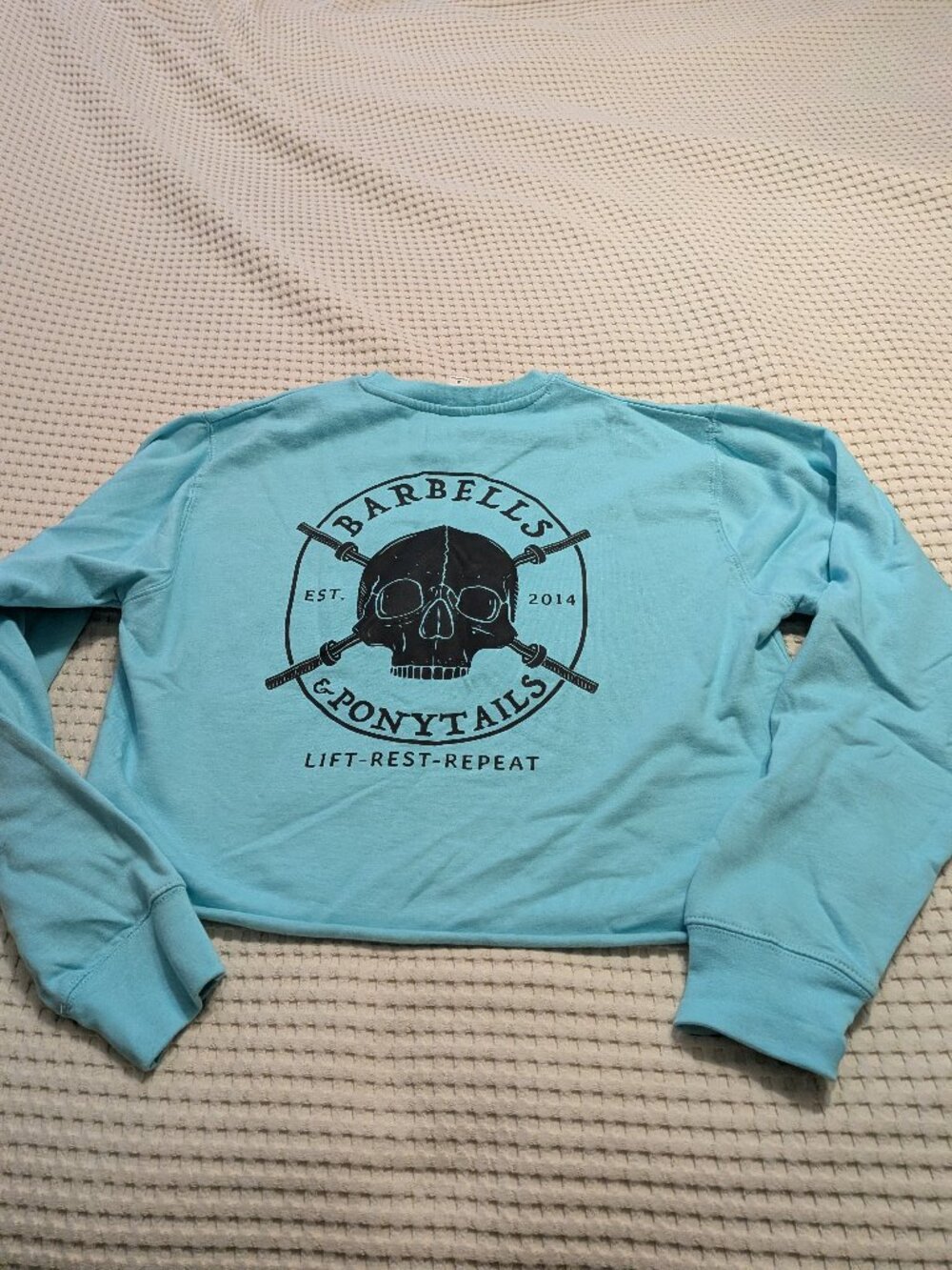 Barbells And Ponytails Crop "Skulls" Sweatshirt NEW
